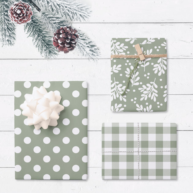 Modern Farmhouse Sage Green Holiday Gift Wrapping Paper Sheets | Zazzle